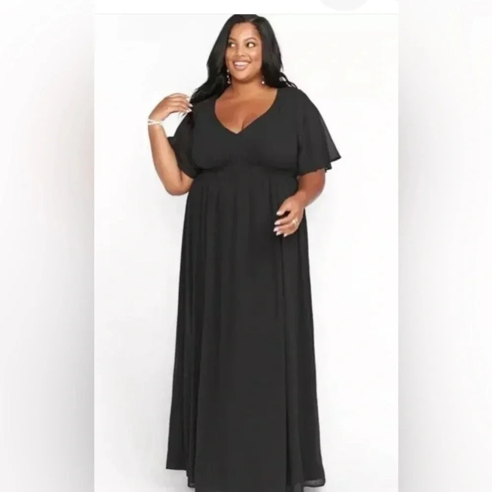 NWT Show Me Your Emily Empire Maxi Dress Flutter Sleeve Black Size 1X, 2X & 3X